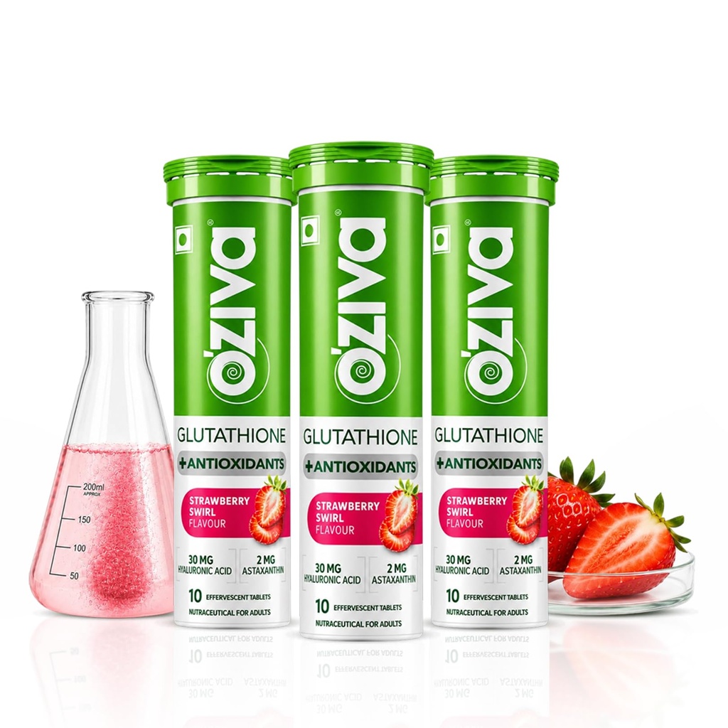 OZiva Bioactive Glutathione Tablets, Strawberry Swirl, 30 Tabs, Pack of 3
