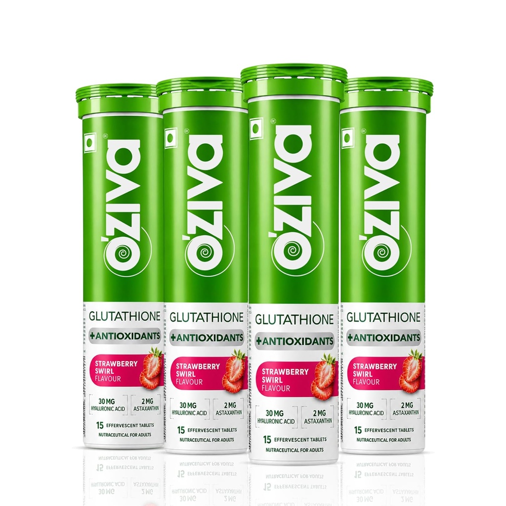 OZiva Bioactive Glutathione Tablets, Strawberry Swirl, 60 Tabs, Pack of 4