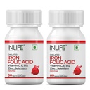 INLIFE Iron Folic Acid, Ferrous Bisglycinate, 60 Tablets, (Pack of 2)
