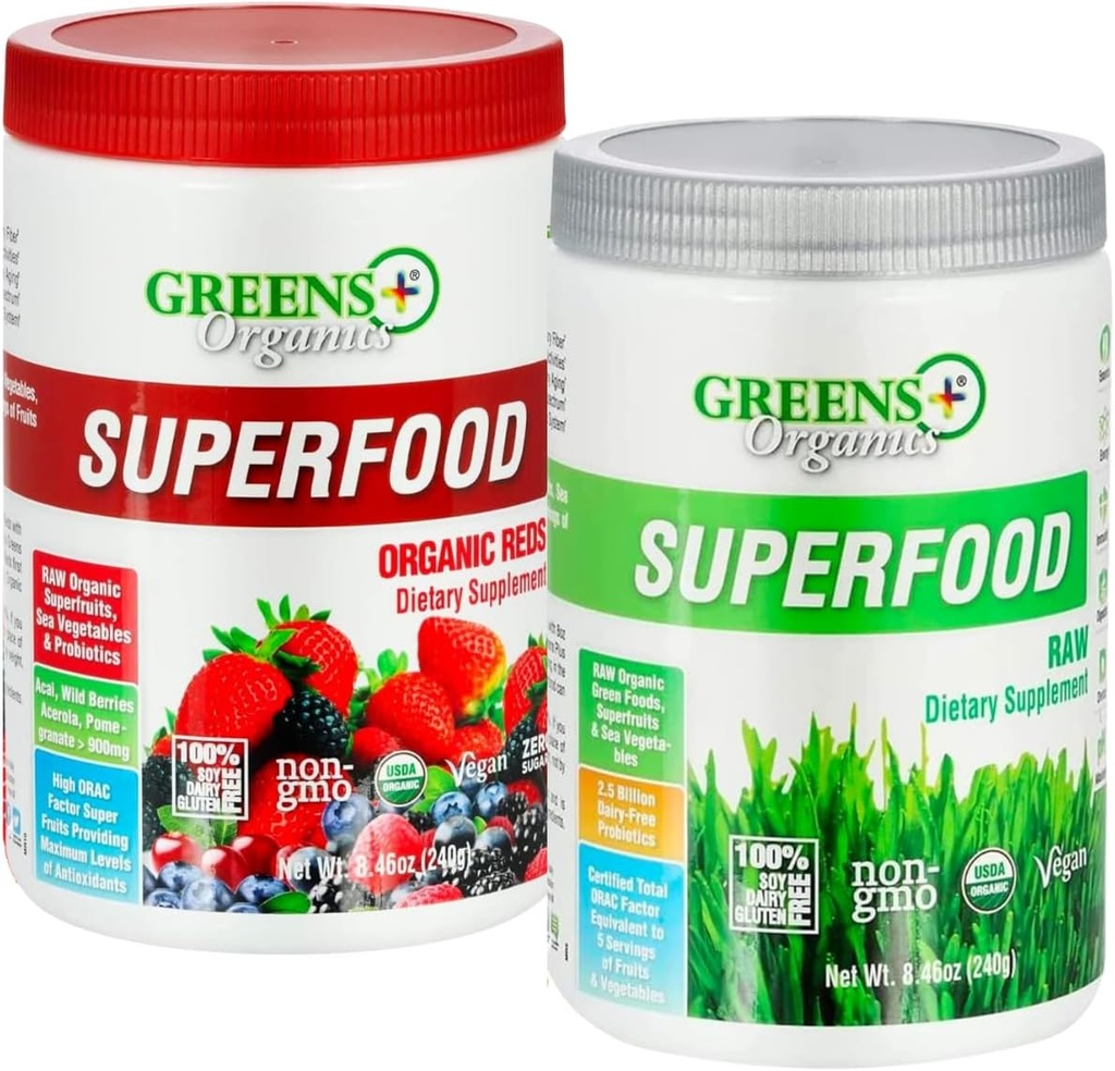 Greens+ 유기 빨강 Superfood 분말 유기 RAW Superfood 분말 면역 지원 에너지 부스트, 영양, 영양 건강, 규정식 보충교재, 채식주의자, Soy/Dairy/Gluten는 해방합니다