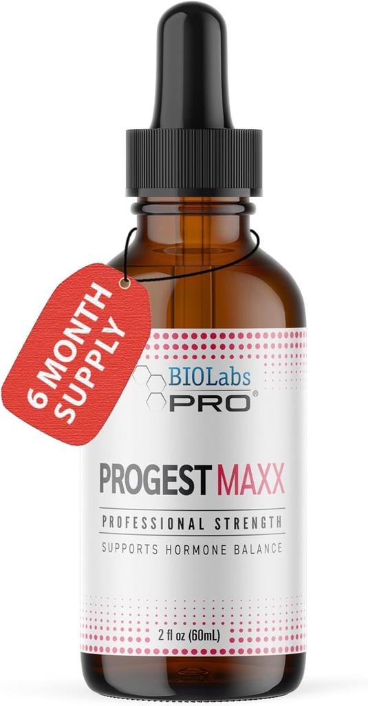 Progest MAXX Progesterone Oil, Natural Bioidentical Progesterone for Women, Hot Flashes &amp; Menopause Support, 2oz Bottle - Six Month Supply