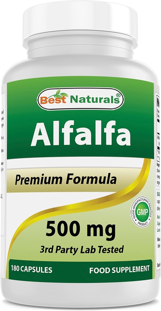 최고의 자연 Alfalfa 녹색 슈퍼 푸드 500 mg 180 캡슐 (180 개)