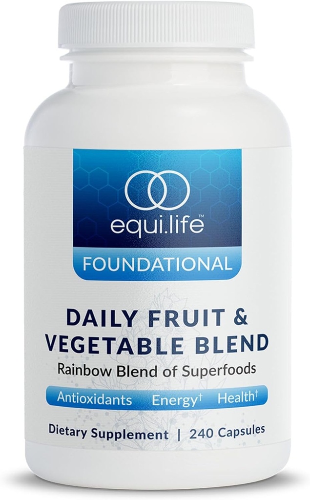Equilife Daily Augļi un dārzeņi Blend, Superfood Antioxidant papildkapsulas, Nutrient Dense ar C vitamīnu, Fiber, un 9 Essential Aminoskābes, Atbalsta enerģija, Vegan 240 kapsulas