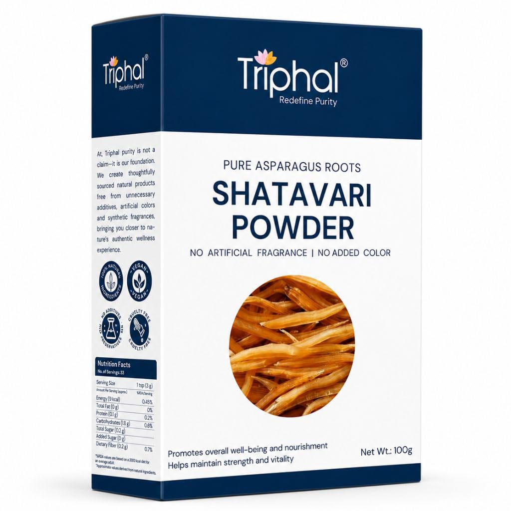 TRIPHAL Shatavari Powder - 100g | Natural and Pure, Dried Yellow Root Powder | No Preservatives or Additives | Ideal for Everyday Herbal Use