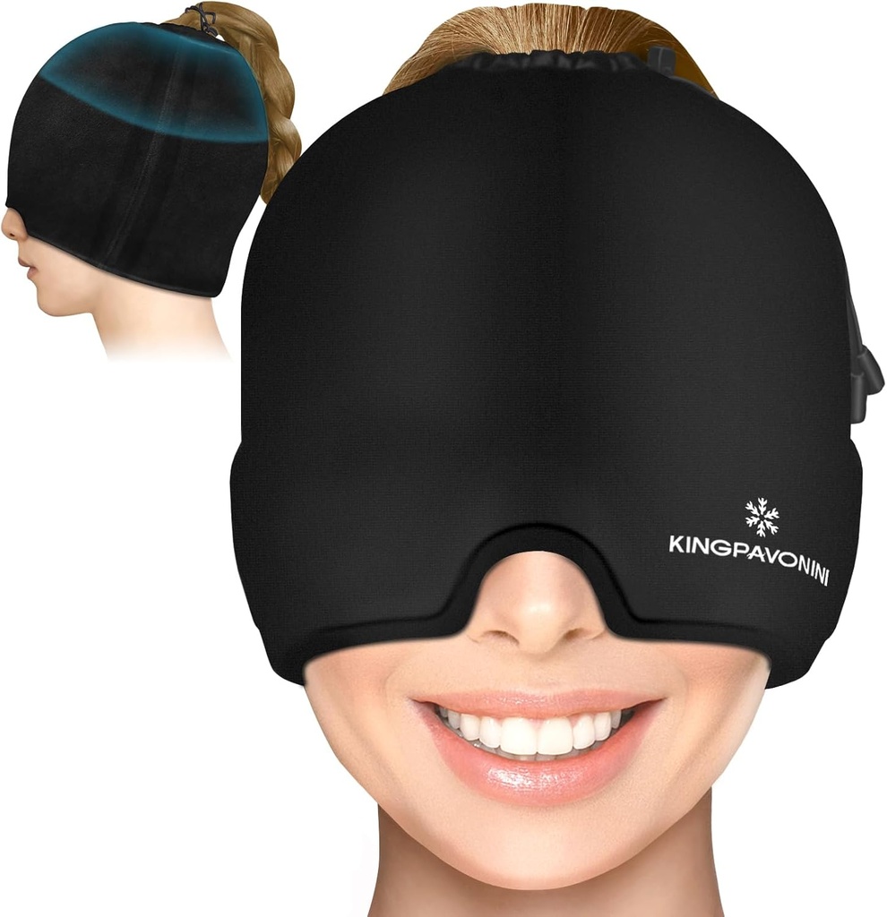 Gel Ice Migraine Headache Relief Cap, Justerbar Headache Cap Migraine med Drawstring Fits All Heads, Cold Compression Migraine Relief Cap för spänning, stress, Sinus, Puffy Eyes, Hot / Cold Therapy