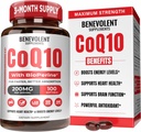 Benevolent Pure CoQ10 200mg Softgels with BioPerine for Max Absorption, Ubiquinone Coenzyme Q10 supplement for Heart Health, Energy Production, Healthy Aging & Antioxidant Support, 100 Softgels