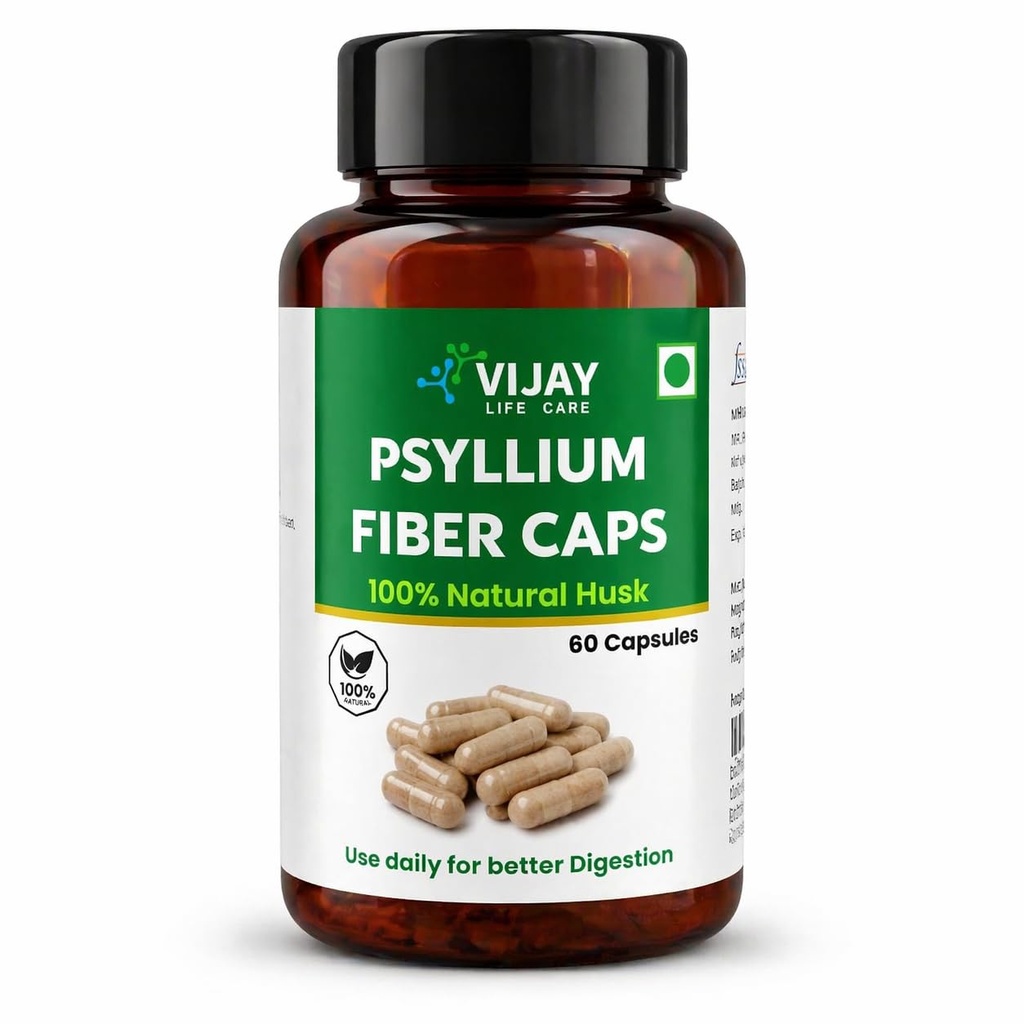 Psyllium Fiber 60 Capsules | 100% Natural Husk | Supports Digestive Health & Gut Wellness | Helps Relieve Constipation | Daily Fiber Supplement