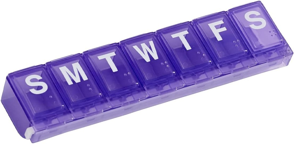 EZY DOSE Weekly (7- Day) Pill Planner, Medicine Case, Vitamin Organizer Box, Large Locking Comment to Secure Prescription Medication and Prevent Accidental Spilling, Purple