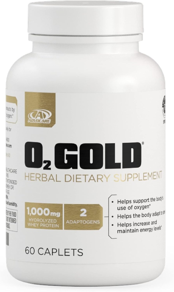 AdvoCare O2 Gull - Blod oksygen Supplement med Rhodiola Rosea Root & Hydrolysert Whey Protein - støtter energi* - 60 kapler