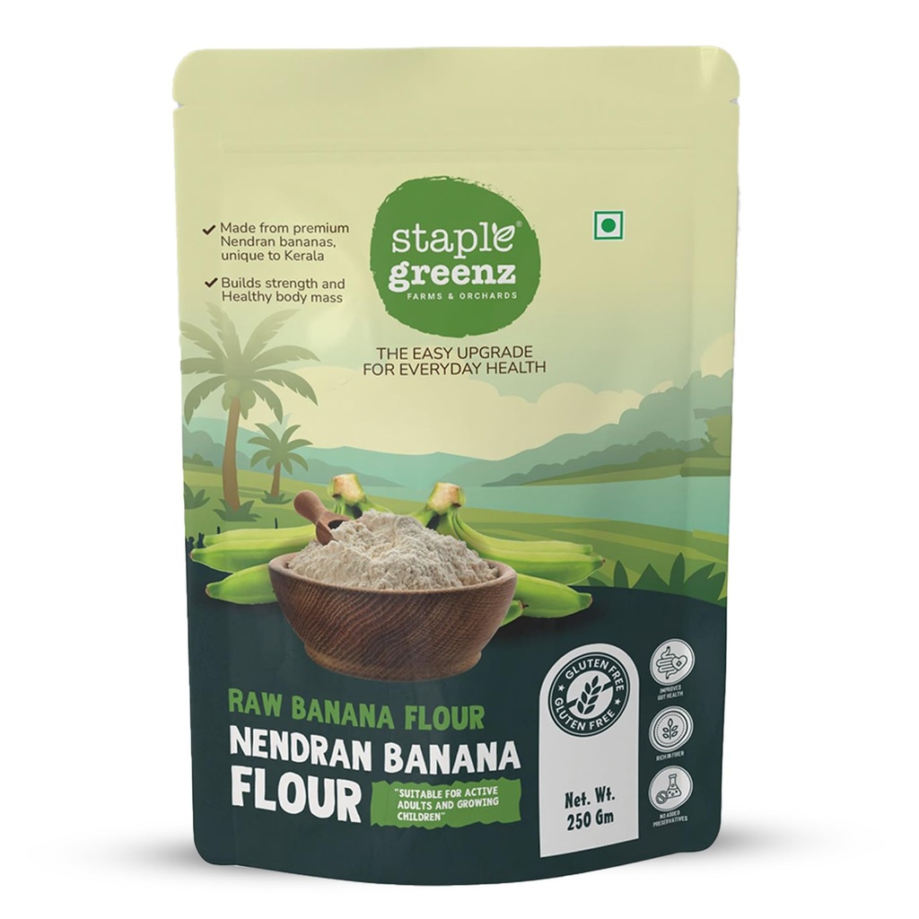 StapleGreenz Raw Nendran Banana Flour 250g|Gluten Free|No Preservatives