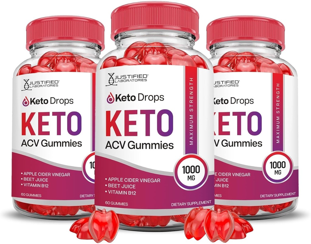 Justified Laboratories (3 Pack Keto Drops Keto ACV Gummies Formula 1000MG Chem Drops Keto Gummies Apple Cider Vinegar Formulated with Pomegranate Beet Juice B12 Vegan Non GMO 180 Gummys