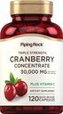 Piping Rock Cranberry Pills | 120 Capsules | Supplement for Women & Men | Triple Strength Concentrate Extract Plus Vitamin C | Non-GMO, Gluten Free