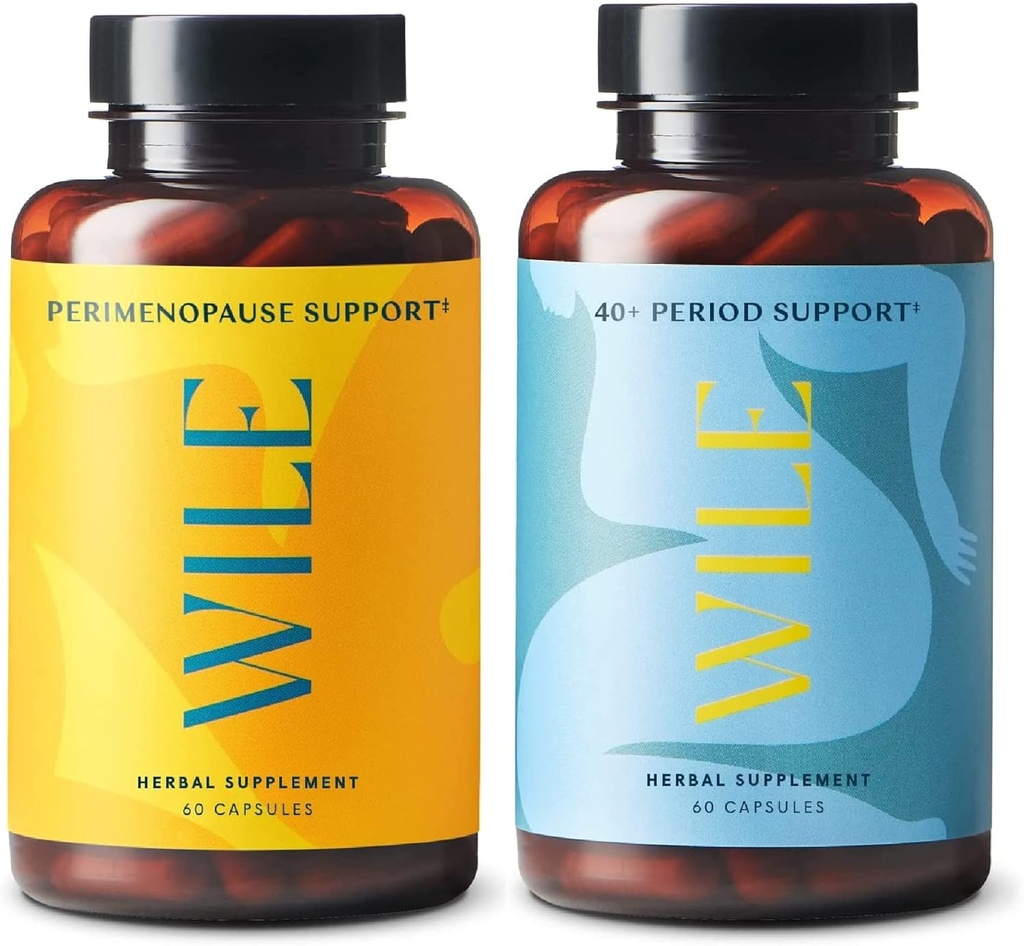 Wile Perimenopause Support & 40+ Perioada de suport, 2-Pack, PMS Relief & Menopauza Suplimente pentru femei, (2) Flacoane de 60 Capsule Fiecare, 120 Total