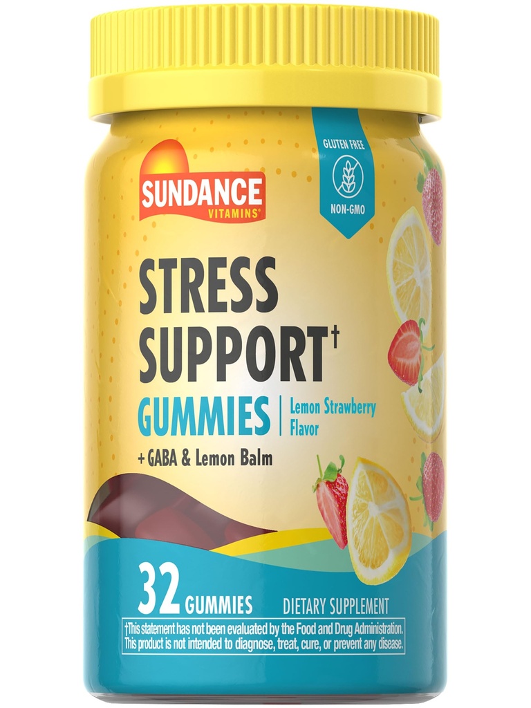 Sundance Stress Support Gummies | with GABA and Lemon Balm | Lemon Strawberry Flavor | 32 Count | Non-GMO & Gluten Free