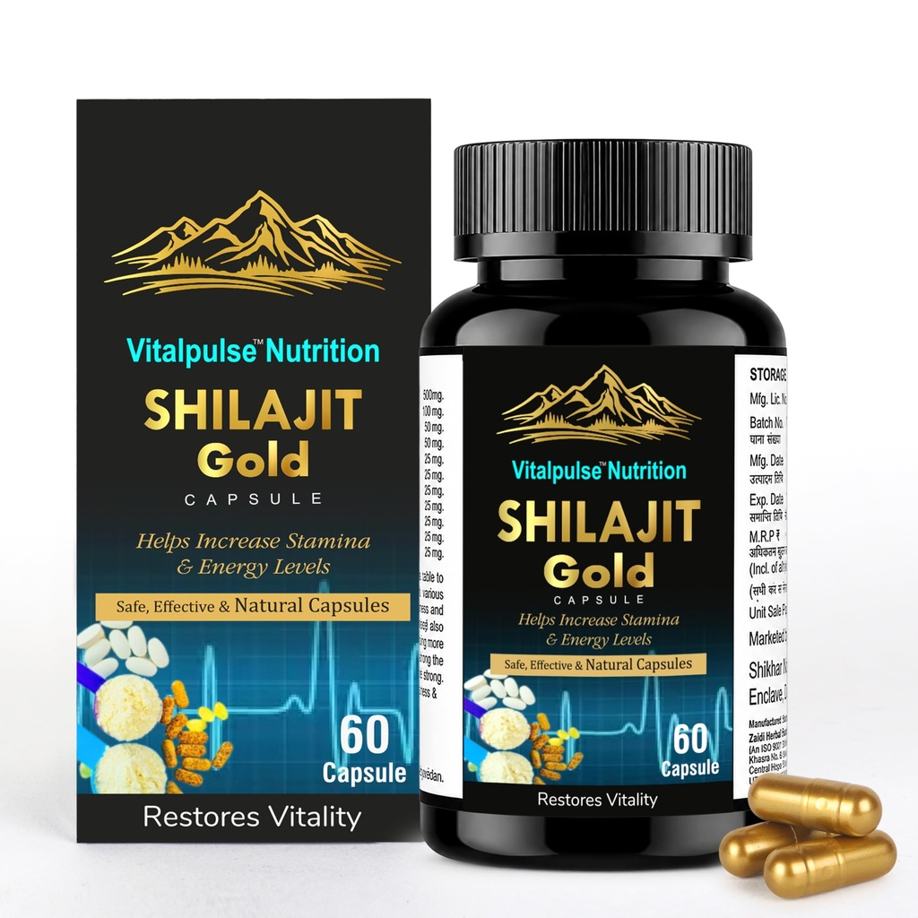 Shilajit Gold Capsule, Boosts Stamina & Energy, with Ashwagandha & Safed Musli, 60 Capsules