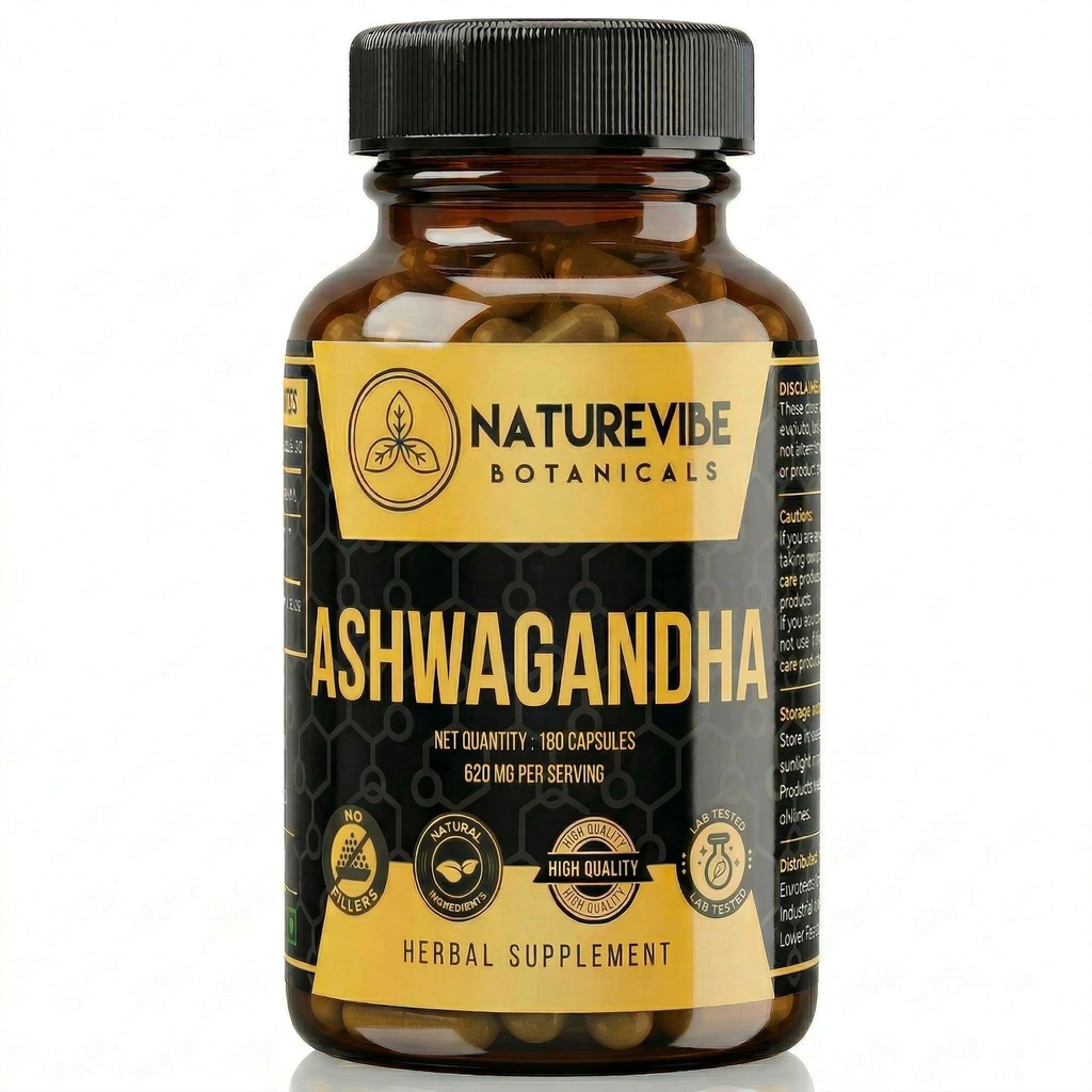 Ashwagandha Capsules 180 Veg Capsules by Naturevibe Botanicals Withania Somnifera Root Extract Supplement | Plant-Based Source of Natural Antioxidants | Daily Herbal Wellness Support