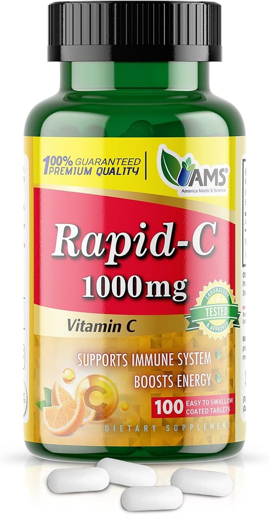 Amerika Medic & Science Rapid-C 1000mg Vitamin C dodatek (1 Pack of 100 tablet) Energy Booster, Daily Immune System Support, Antioksidant 