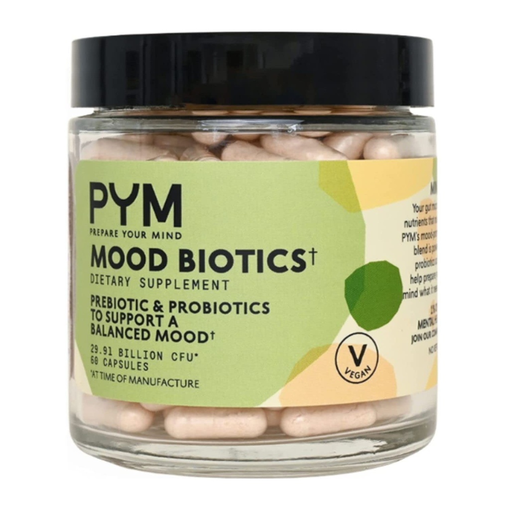 PYM Mood Biotics with 22.91 Billion CFU (60 Count) Prebiotics and Probiotics for Gut Health & Mood Support Supplement | Non-GMO, Vegan, Gluten Free