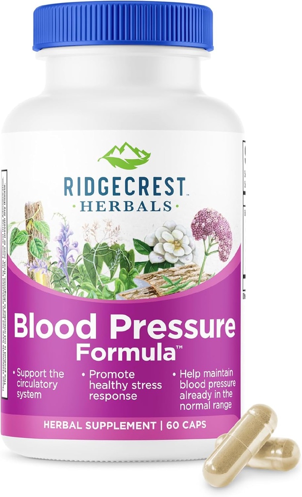 RidgeCrest Herbals Odol-presioa Herbal Formula, 12 Herbs, Poria onddoa, Gastrodia, Gardenia, Bihotza, Vaskularra, Zirkulazio Osasuna (60ko kondea)