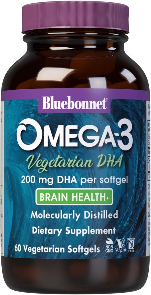 BlueBonnet Natural Omega-3 Vegetarian DHA Vegetarian Softgels, 200 mg, 60 gróf (743715009097)
