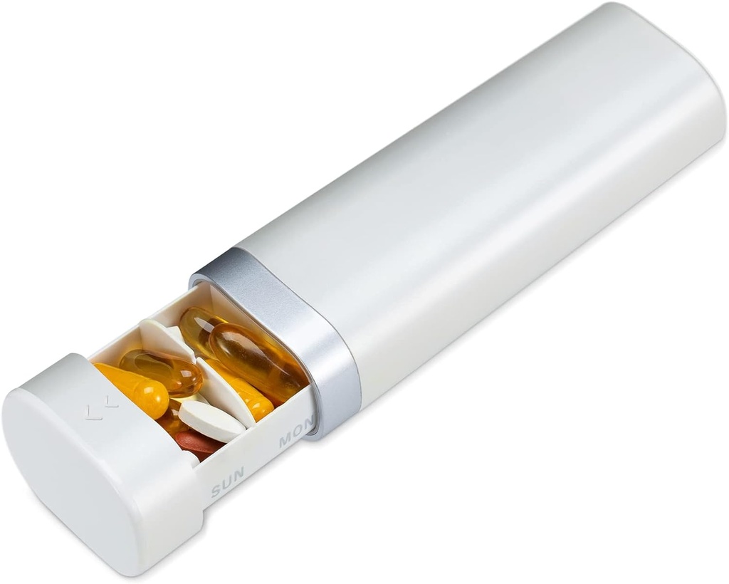 Betife Travel Pill Organizer Weekly 7 Day, Compact Daily Pill Box, Portable Medicine Case, Cute Pill Holder for Vitamins supplements, Drawer-Shaped Pills Organizer (Pearl White)