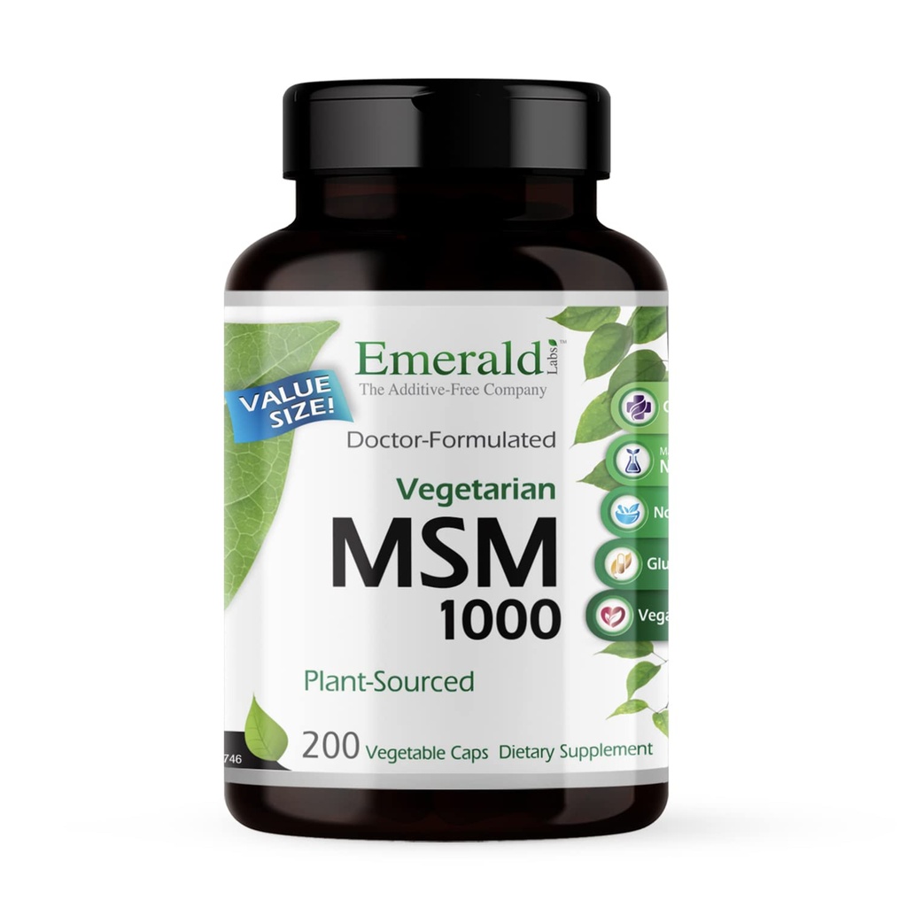 EMERALD LABS MSM 1000mg - Joint, Liver & Immune Support Supplement with Methylsulfonylmethane - Gluten-Free & Additive-Free - 200 Vegetable Capsules (Up to 100-Day Supply)