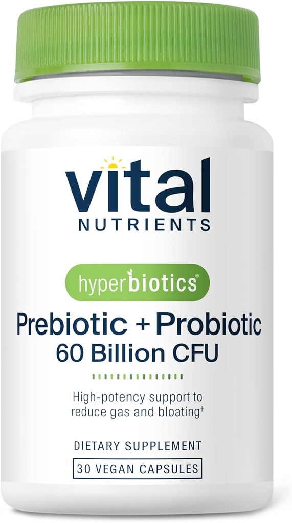 Hyperbiotics Vital Nutèrgens Prebiotic i Probiòtics per a Dones i homes 60 milionions CFU  arxivars Pre i Probiotics Suports de salut Digestiva, Constipació, Diarhea, gas i Bloant 30 Vega Capules