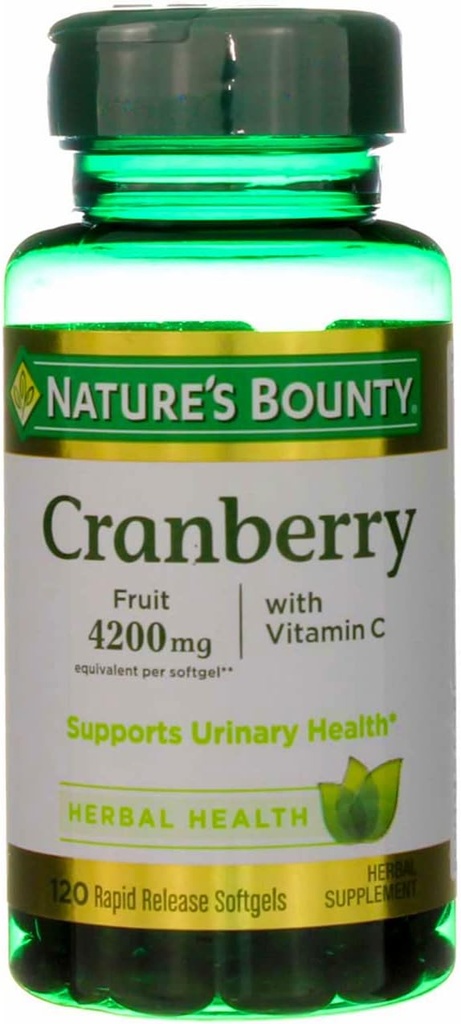 Nature's Bounty Cranberry Fruit 4200 mg, máis vitamina C Softgels, 120 ea (Pack of 4)