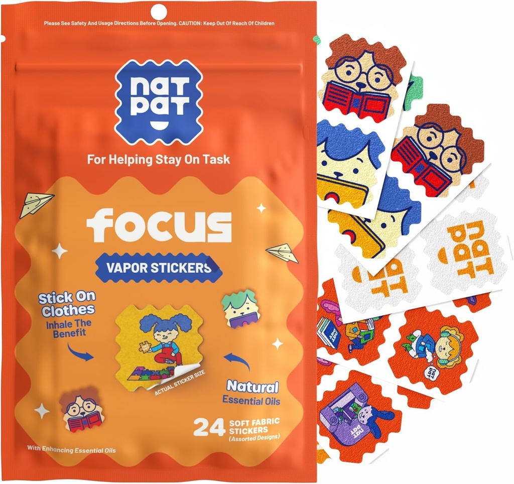 NatPAT Focus Patch Focus Enhancing Stickers for Kids and Dospělí - Zdravý mozek podporuje pozornost, soustředění a koncentraci - Chemická a drogová zdarma - 24 Počet - BuzzPatch Natural Patch