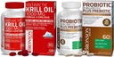 Bronson Probiotic 50 Billion CFU + Prebiotic with Apple Polyphenols & Pineapple Fruit Extrac Antarctic Krill Oil 1000 mg with Omega-3s EPA DHA
