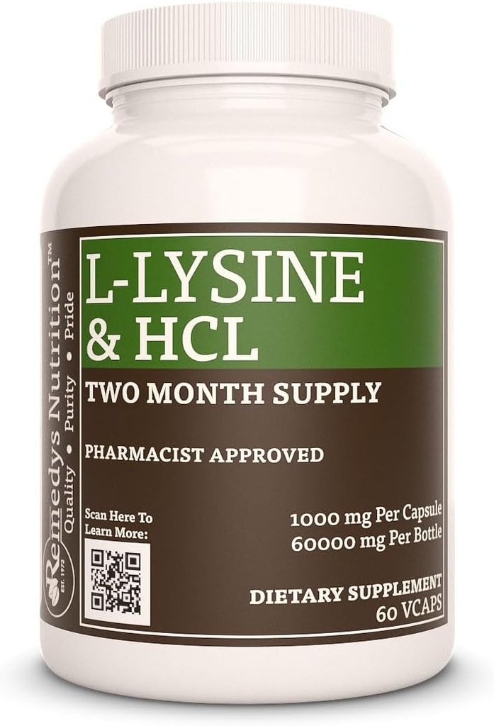 تغذية العلاج L-Lysine HCL | 1,000 mg, 60 Vegan Capsule Amino Acid Dietary supplement | شهرين