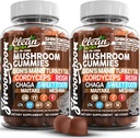 15in1 Pastilhas de cogumelos com jujuba de leão Turquia cauda Cordyceps Reishi Chaga doce Toot Maitake Meshima Poria Cocos Shiitake Tremella, Oyster Agaricus cogumelos para homens e mulheres Suplemento - 2Pack