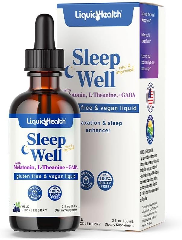 LIQUIDHEALTH Miega labi dabas miega palīglīdzeklis Melatonīns pilieni - labāk miega & Mood, Relax & Calm Mind, Fall Asleep Ātrāk Stay Asleep Ilgāk - Ražots ASV, Vegan, bez cukura, bez zālēm, ne-GMO (2 oz)
