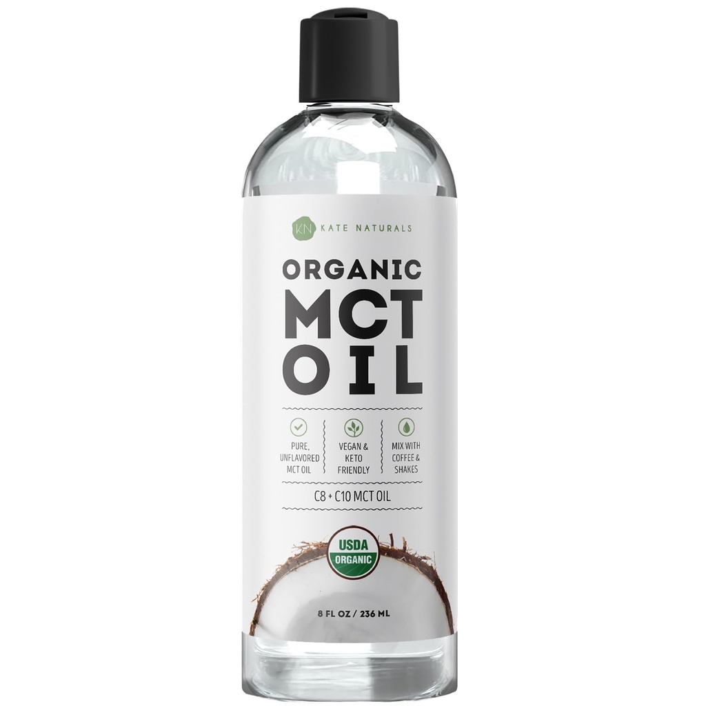 Kate Naturals MCT Oil for Coffee. Pure Coconut MCT C8 and C10 Oil (8oz, Organic, Unflavored)
