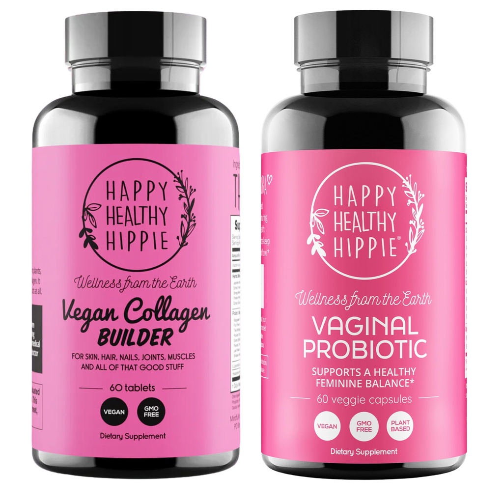 Happy Healthy Hippie Vaginal Probiotics for Women & Vegan Collagen Builder Collagen Pills