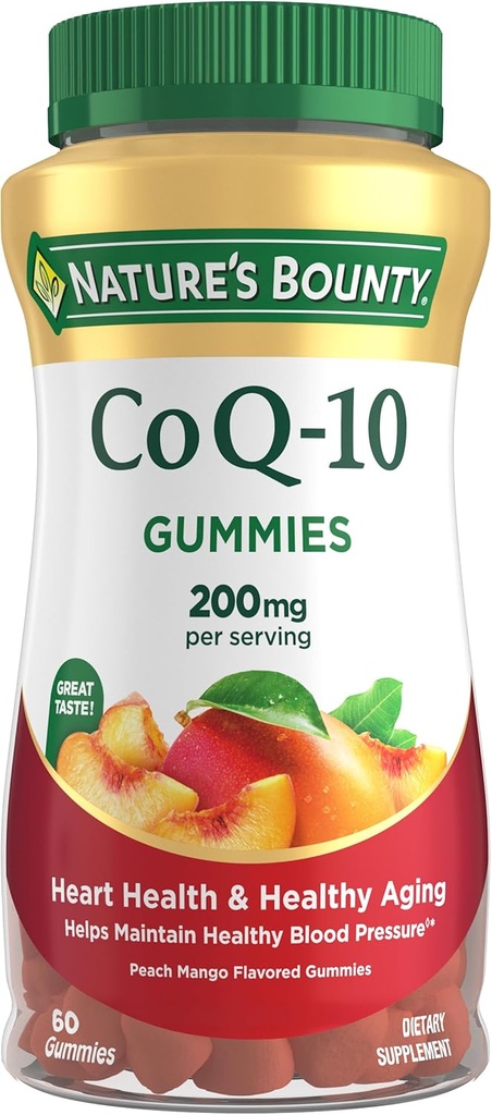 Naturens Bounty CoQ10 Gummies, understøtter hjerte sundhed, CoQ10 200mg, Peach Mango Flavor, 60 Greve