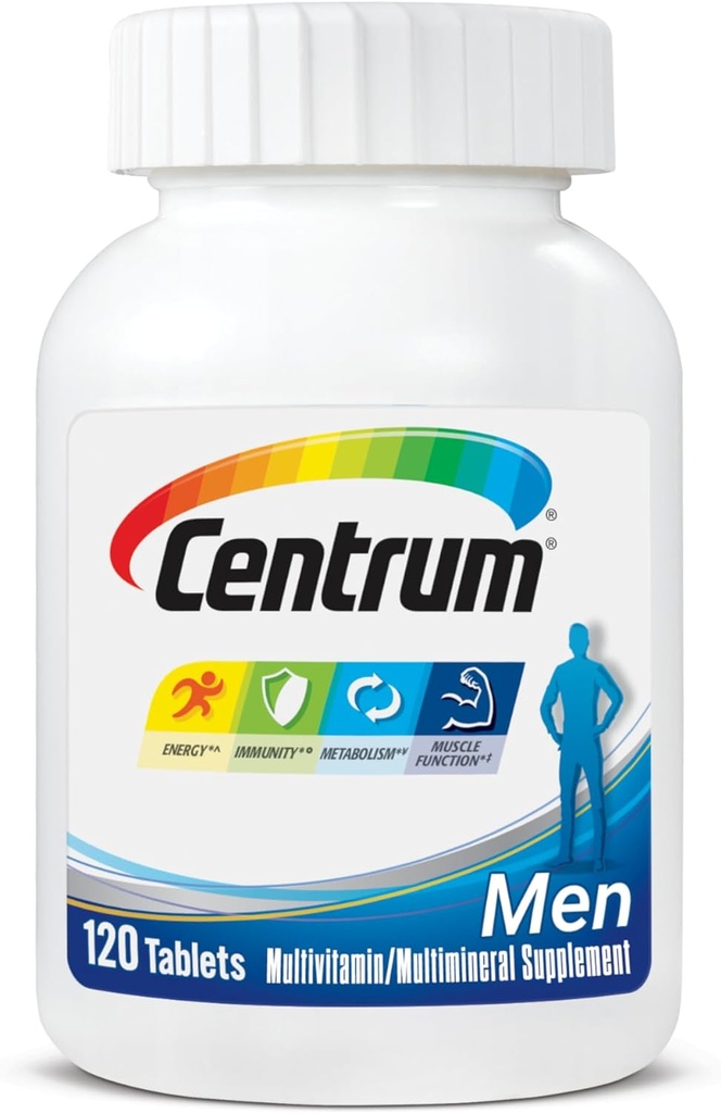 Centrum Multivitamina per gli uomini, Multivitaminico/Multiminerale Supplemento con Vitamina D3, B Vitamine e Antiossidanti, Senza glutine, Ingredienti Non OGM - 120 Conte