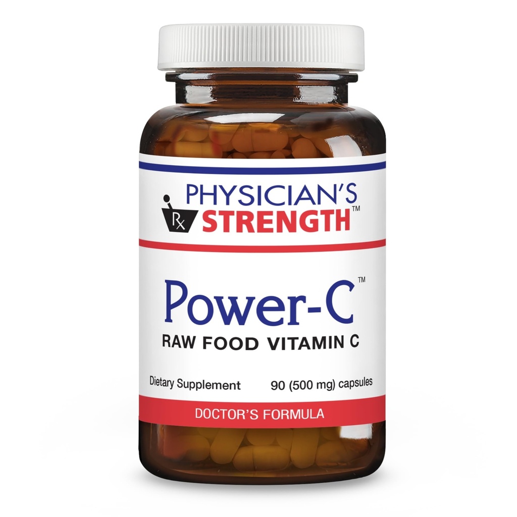 Physician's Strength Power-C - 90 Capsules - Raw Food Vitamin C + Flavonoids from Camu Camu, Acerola Cherry, Rhus coriaria & Rose Hip - Kosher - 30 Servings