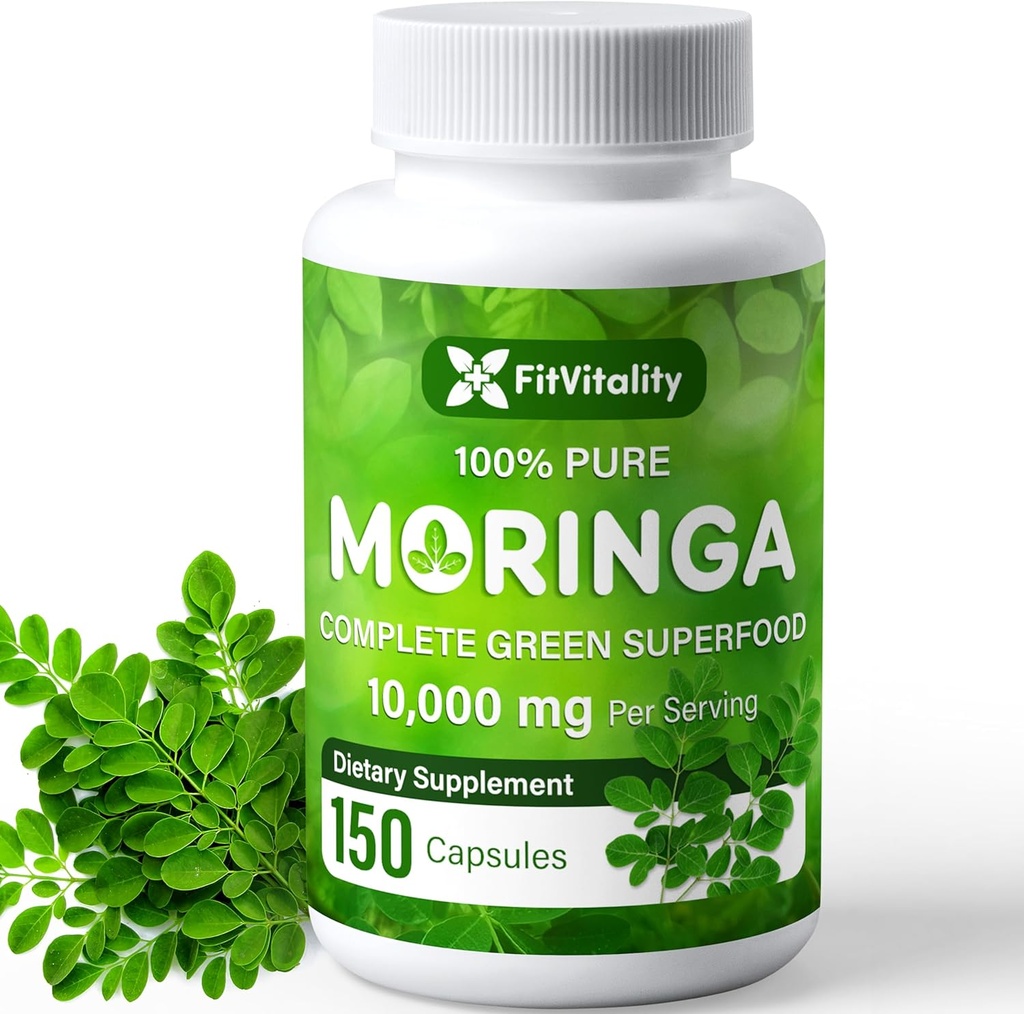 Moringa kapslid | 150 kapslit | Moringa Oleifera| 10 000mg| 100% puhas & looduslik | Mitte-GMO ja gluteenivaba toidulisand | Täielik roheline supertoit | Moringa Leaf ekstrakti pulber