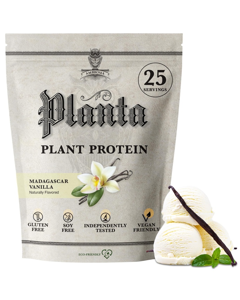 Ambrosia Plant Based Protein Powder 20g | Clean Vegan Pea Protein Powder | Gluten & Dairy Free, Keto Friendly, No Added Sugar | 25 Servings | Vanilla