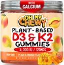 Center-Filled Vitamin D3 K2 Gummies - Kids, Teens & Adults - Supplement for Healthy Teeth, Bone, Energy & Immunity - 5000 IU D3, 120 mcg K2(MK-7), 120 mg Calcium - Vegan & Non-GMO - 60 Count