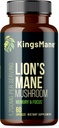 KingsManeTM Organic Lion's Mane Mushroom Supplement, Memory, Focus, & Clarity Brain Support, 1200mg, 60 Kapsule