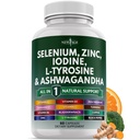 Selenium, Zinc, Iodine, L Tyrosine, Ashwagandha - Support Supplement for Women and Men with Bladderwrack, Turmeric, Silica Kelp, Schisandra - 60 Count