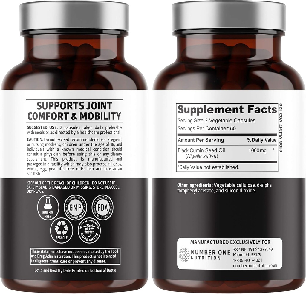 N1N Premium Black Seed Oil [Max Strength, 1000 mg] 100% Cold-Pressed Nigela Sativa Digestion, Immune Sistemi və Birləşmiş Konvensiyası, 120 Caps