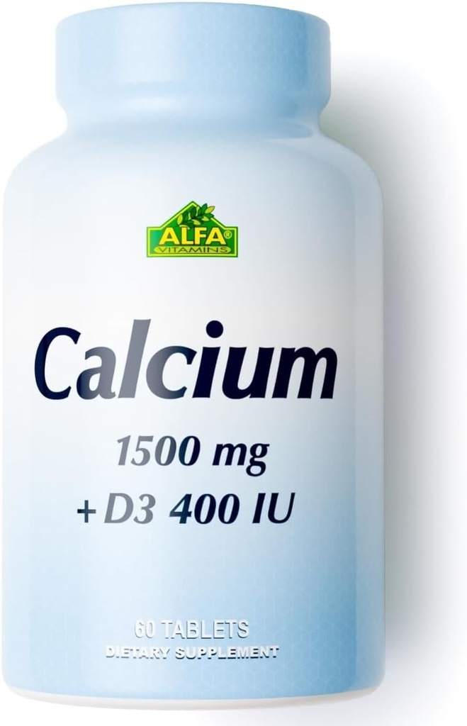 ALFA VTAMINS Kalsium 1500mg & Vitamin D3 400 IU, Menyediakan Bone Health & Imune System, Vitamine for Strong Bones & Teeth, Calcium Citrate Suplemen dengan Vitamin D3, 60 tablet
