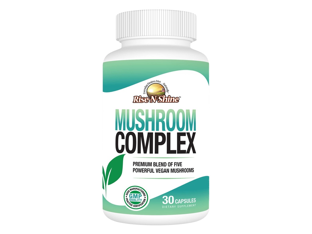 Rise-N-Shine Mushroom Complex Supplement for Clarity & Focus - Immune Support w/Lion’s Mane, Reishi, Mushroom, Chaga, Maitake & Shiitake Mushroom - 30 Day Supply - 30 Capsules