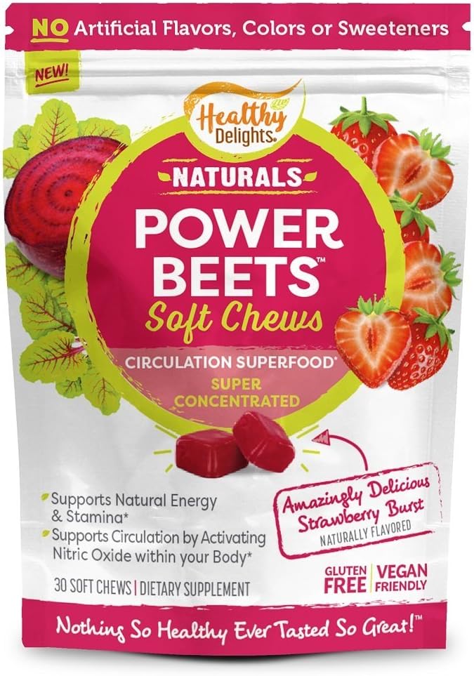 Veselīga Delights Naturals Power Beets Soft Chews, Delicious Strawberry Burst, Koncentrēts Superfood Papildinājums, Atbalsts cirkulācija, Dabas enerģija & Stamina, 30 Skaits