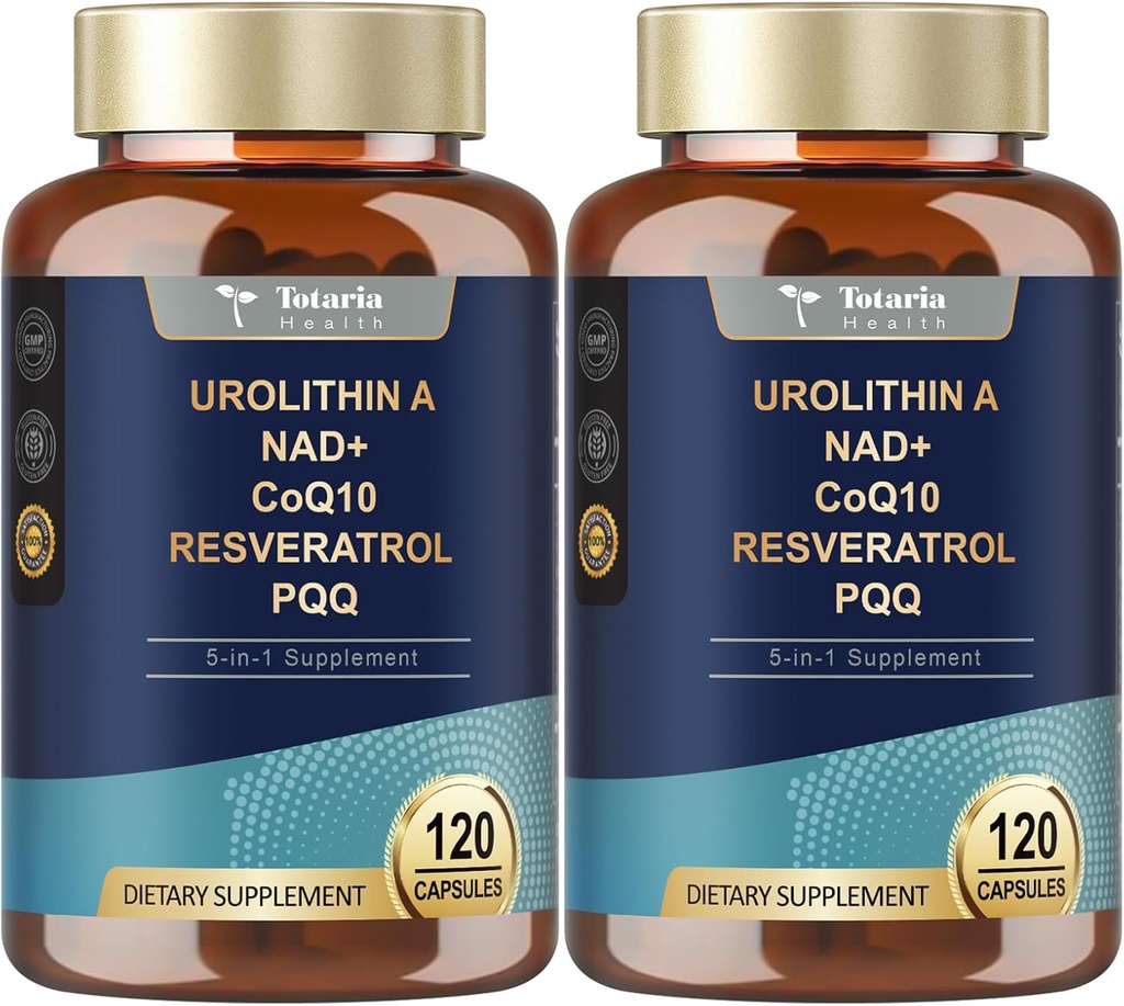 Totaria Urolithin A Suplemento 1000mg com NAD,CoQ10,Suplemento para Mulheres 120 Softgels para Antioxidantes de Energia Muscular (Pacote de 2)
