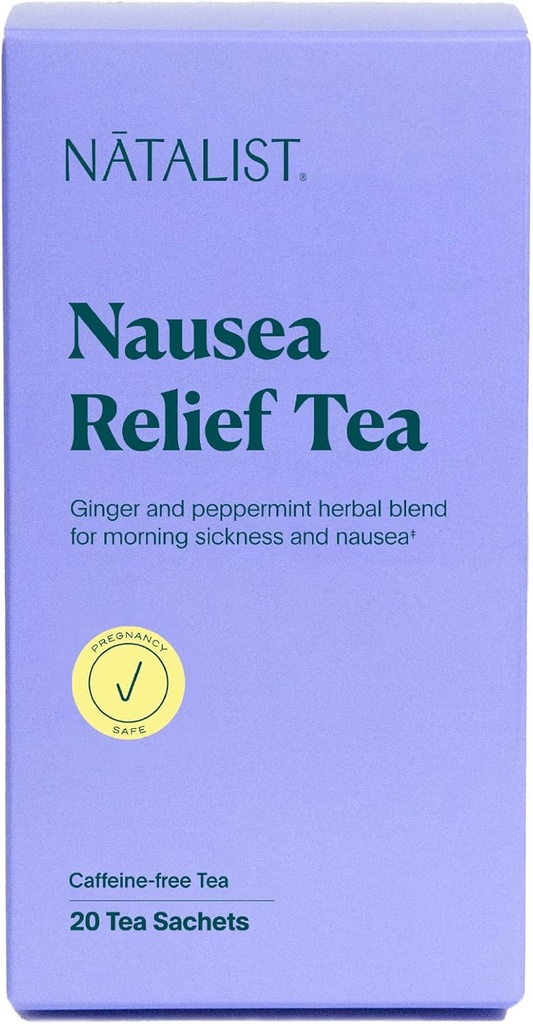 NATALIST Nausea Relief Tea Ease Profession 早安 疾病平息 植物的慰藉 女性 - 消化 苏打有机姜和辣椒薄荷 - Vegan, Gluten - Free, Cafeine - 20 Bags