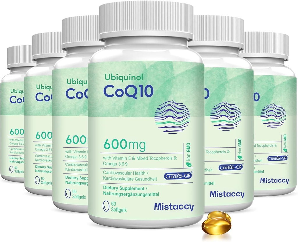 CoQ10 600mg Softgels ← Alta Absorción CoQ10 Ubiquinol Suplemento Silencio Forma reducida Mejorada con Vitamina E &amp; Omega 3 6 9 Silencio Antioxidante Powerhouse Good for Health  360 Softgels